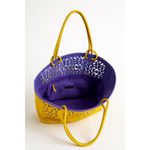 Beth Levine New York Tote Bag Large Yellow Purple Laser Cut Lattice Leather Photo 2