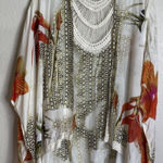 Chico's  Womens One Size Tropical Floral Kimono Top Lace Back Silk Blend Beach Photo 0