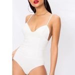 superdown  Rocky Denim Spaghetti Strap Bodysuit White Womens Size XS Photo 1