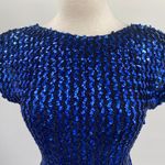 Vintage 70s 80s Sequin Chiffon Hem Midi Dress Cocktail Cobalt Blue Womens Small Photo 3