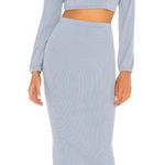 superdown  Lena SET Cropped Top Skirt Ribbed Long Sleeve Blue Womens Size XXS Photo 0