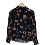 ZARA  floral blouse mock neck top pearl button embellishment long sleeve medium Photo 0
