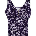 Aqua Green  Purple Print Swim Tankini Top Size Medium Purple Floral Tankini Top Photo 0