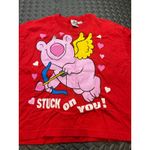 Vintage 90s Stuck On You Cupid Valentine Heart Tee Large Graphic Shirt Womens Red Photo 1