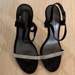 ZARA Woman Black Velvety Sparkle Strap Heels Size 39 US 8.5 Ankle Strap High Photo 0