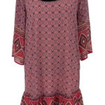 As You Wish As U Wish Womens Agryle‎ Pattern Dress Lace Back 3/4 Sleeve Ruffle Red Medium Photo 0