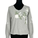 Loft | XS | Heather Grey Floral Embroidered Hi-Lo Curved Hem Sweatshirt Photo 3