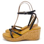 J.Crew  Donna Wedge Sandals Size 8 Black Leather Cork Ankle Strap Vintage Y2K Photo 13