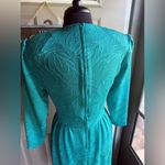 Vintage 80s Henry Lee teal floral monochrome fitted long sleeve dress, size 6 Blue Photo 7