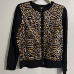 JM Collection Black Sequin Leopard Cardigan Sweater Size Medium Animal Print Photo 0