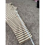 Anthropologie  WHIT Brown Ivory Funnel Neck Dress L Midi Striped Cotton Lagenlook Photo 9