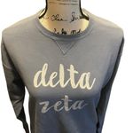 Hanes Comfort Wash Delta Zeta Sweatshirt Blue Size Small College Sorority Graphic Photo 1