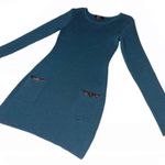 BCX Long Sleeve Ribbed Leather Pocket Tunic Sweater Dress Jade Blue Green Medium Photo 6