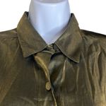 JR Nites by Caliendo Gold Metallic Button Down Blouse Medium Dressy Glam Evening Tan Photo 2