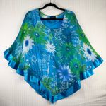 Avenue  Sheer Silk Poncho Blue/Green Floral Patterned Top Women’s Plus Size 18/20 Photo 0