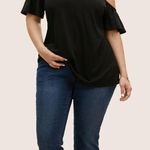 Bloomchic Solid Overlap Collar Ruffle Sleeve T-Shirt Photo 2