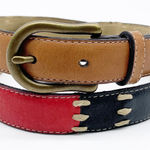 Dockers  Womens M Colorblock Belt Western Brown‎ Red Black Leather Brass Photo 0