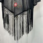 Forever 21 F21 Gothic Open Front Lightweight Romantic Kimono Embroider Fringe Black Large Photo 4