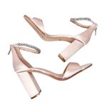 Badgley Mischka Sandals Size 7.5 Louise Peep-toe Block Heel Rose Embellished Photo 4