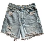 ZARA Vintage Style Ultra High Waisted Distressed Light Wash Denim Shorts 4/26 Photo 0