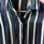 Vintage Hunter Green|Cream|Navy Striped Satin Button Down Blouse GUC Size S Photo 11