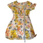 Free People  Part Time Lover Floral Tie Front Mini Dress Sz 4 yellow gray Photo 7