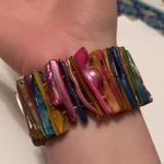 Women’s Multi Color Colorful Beaded Shell Costume Bracelet Cuff Photo 9