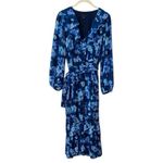 J.Crew Blue Floral Long Sleeve Ruffle Collar Midi Dress Size 6 Photo 2