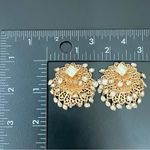 Unique Vintage  Gold-tone Rhinestones Waterfall Ornate Clip On Earrings 22g Photo 3