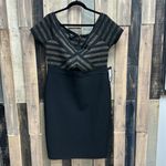 Bebe  Black and Gold Off Shoulder Bandage Midi Dress Photo 2