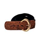 Vintage Black Stretch Belt With Faux Suede Snake Print Buckle Photo 1