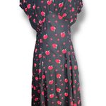 Modcloth  x Collectif Apple Print Midi Dress Black Red Heart Puff Sleeve Small Photo 9