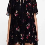 ZARA Black Floral Pleated Romper Playsuit Mini Dress Bohemian SZ S Photo 0