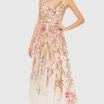 Mac Duggal  5671 Beige V Neck Floral Embellished Spaghetti Strap Gown Dress Photo 0