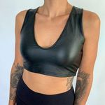 SheIn Black Solid PU Leather Cropped Tank Photo 0