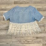 John Mark  Blue Boho Top Short Sleeve, Lace Beading J17 Photo 6