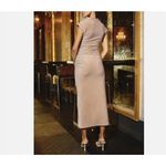 Dress Forum  Tan Metallic Glitter High Neck Ruched Slit Bodycon Midi Dress Small Photo 2