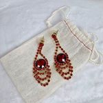 Red Rhinestone Gold Tone Chandelier Dangle Earrings Formal Prom Photo 0