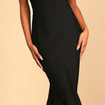 Lulus NWOT How Much I Care Black Off-the-Shoulder Sweetheart Midi Dress Small Photo 0