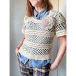 Vintage Boho Crocheted Top Cream Size Medium Handmade Cotton Soft girl Photo 2