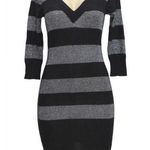 Bebe  Striped Black And Grey Metallic Long Sleeve Bodycon Sweater Dress Photo 0