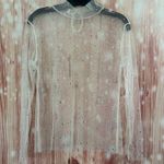 White Mesh Sparkle Embossed Mockneck Top Photo 0