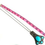 Silver tone turquoise blue southwestern large pendant necklace Photo 6