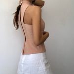 Michelle Mason Deep V Neck Peplum Sleeveless Blouse Pink (Size 2) Photo 3