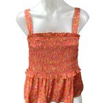 J. Crew Women's Orange Floral Ruffle Smocked Sleeveless Peplum Crop Tank Top XL Photo 0