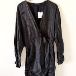 ZARA NWT Long Sleeve Blouson Faux Wrap Dress in Black Size L Photo 2