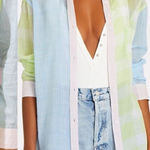Solid & Striped  Mixed Print Long Oxford Tunic Swim Coverup Blue Green Pink XS Photo 0