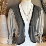 NOLA Ombre Grey Velvet Trimmed Cardigan Sweater Size Medium Gray Photo 2