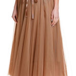 Elan  Tan Tulle Tiana Netted A Line Maxi Skirt S Photo 0