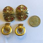 2 Pairs Clip Ons Vintage Gold Tone & Enamel Stars & Hoops Earrings Photo 7